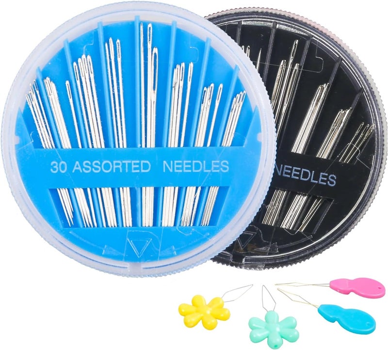 HEKISN 60-Pack Premium Hand Sewing Needles Set, 6 Sizes Embroidery Needles Kit with Threaders, Assorted Large Eye Sewing Needles for Repair, DIY, Art & Craft Projects(Black&Blue) - Image 1